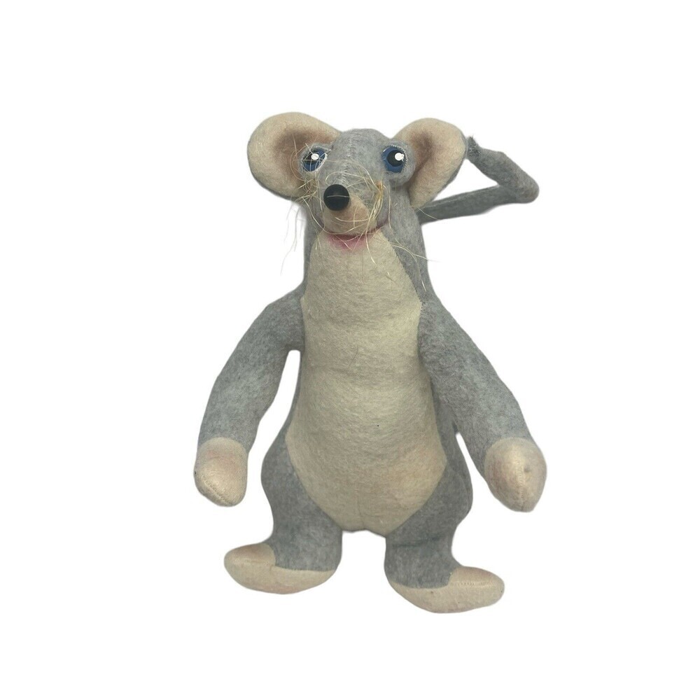 RARE Vintage Gray Rat Blue Eyes Plush  10” Stuffed Animal